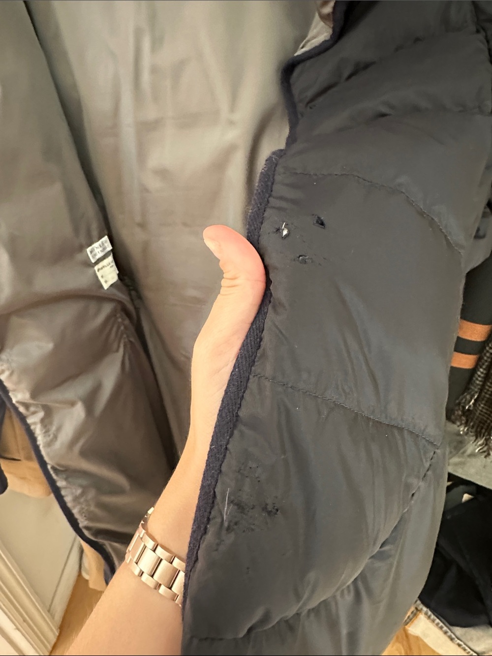 Brunello Cucinelli Charcoal Gray Quilted Puffer Coat with Knit Sleeves - Picture 3 of 5